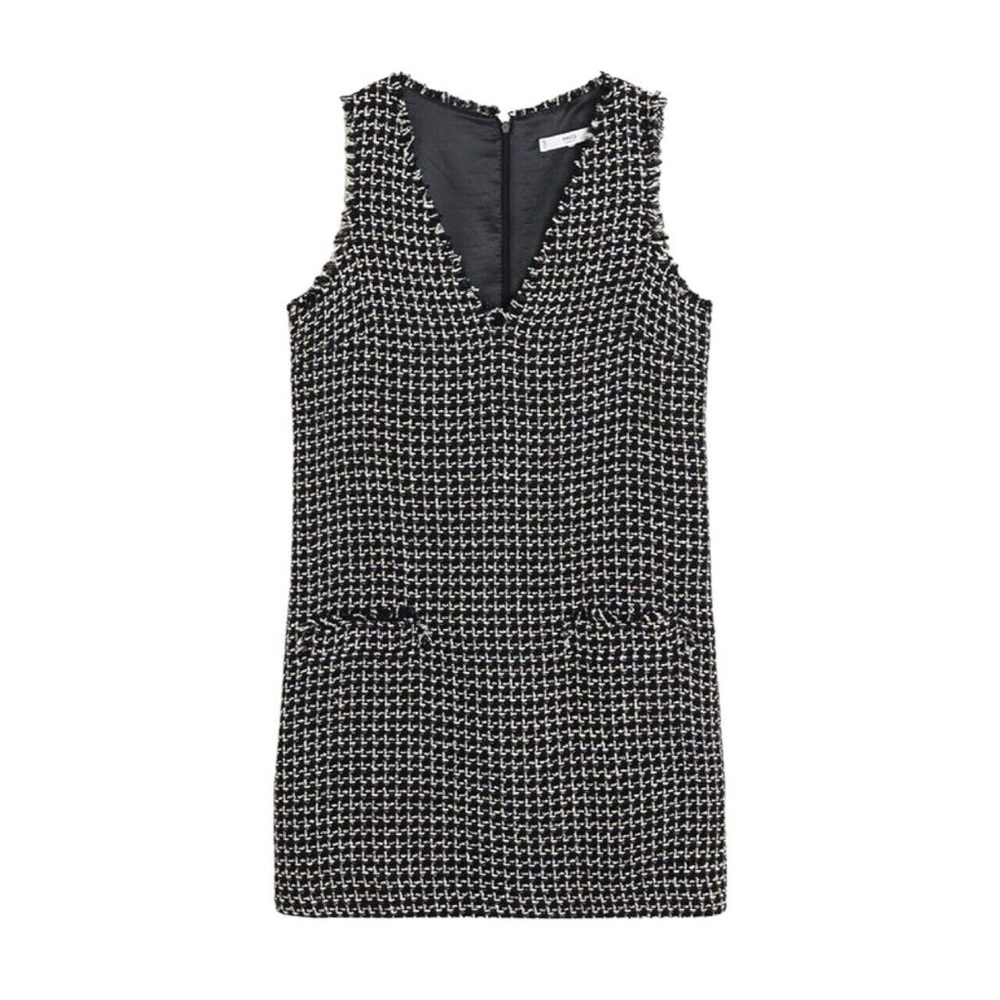 Mango Black and White Sheath V-Neck Mini Dress